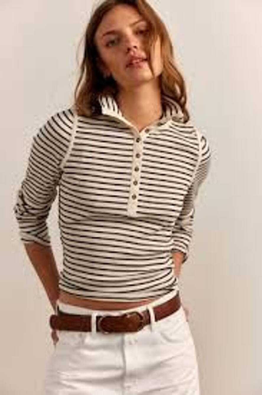 We The Free Lake Striped Henley Size M Black White Ribbed